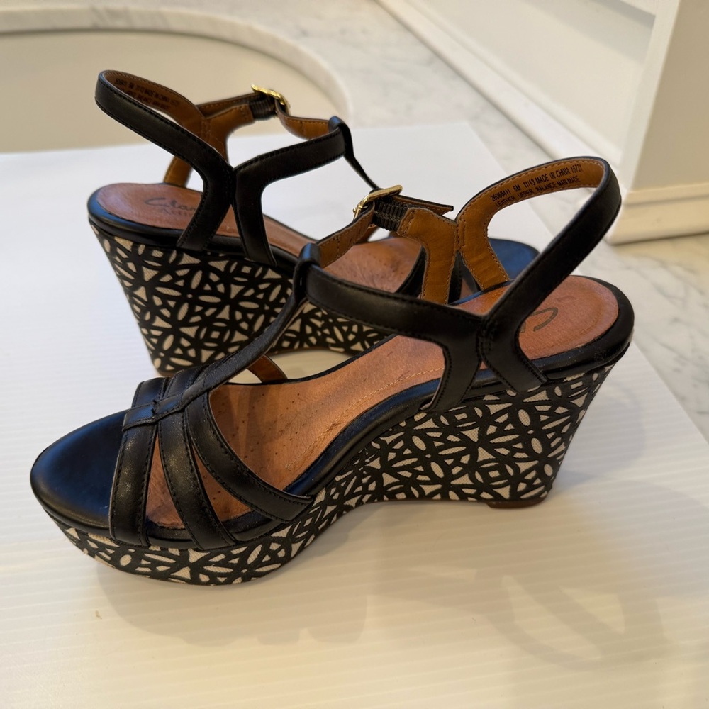 Clarks Amelia Avery Leather Wedge Sandals US 6 - Picture 2 of 7
